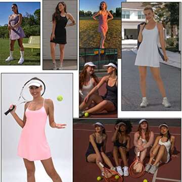 JGS1996 Tennis Golf Dresses for Women with Built-in Bra & Shorts Pockets Sleeveless Workout Athletic Exercise Dress Black