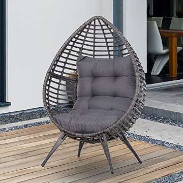 Outsunny Patio Wicker Egg Chair w/Soft Cushion, Teardrop Cuddle Seat, Outdoor/Indoor Patio Chair, PE...