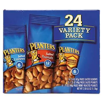 PLANTERS Variety Packs (Salted Cashews, Salted Peanuts & Honey Roasted Peanuts), 24 Packs - Individu...