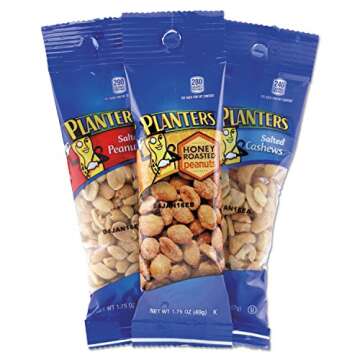 PLANTERS Variety Packs (Salted Cashews, Salted Peanuts & Honey Roasted Peanuts), 24 Packs - Individual Bags of On-the-Go Nut Snacks - No Cholesterol or Trans Fats - Source of Fiber and Healthy Fats