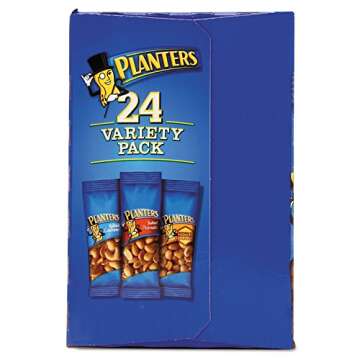 PLANTERS Variety Packs (Salted Cashews, Salted Peanuts & Honey Roasted Peanuts), 24 Packs - Individual Bags of On-the-Go Nut Snacks - No Cholesterol or Trans Fats - Source of Fiber and Healthy Fats