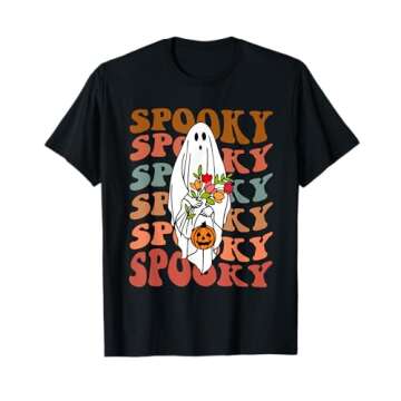 Retro Vintage Gnoovy Halloween Spooky Flower Ghost Sketch T-Shirt