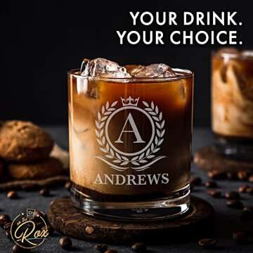 Personalized Whiskey Decanter Set for Men - Custom 5PC Monogram Whiskey Decanter and Glass Set - Scotch, Liquor Cups for Dad - Customized Bourbon Decanter Set with Glasses by On The Rox Drinks