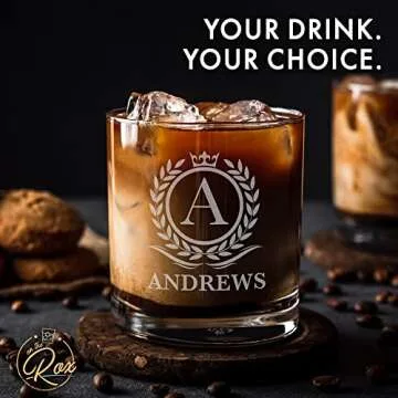 Personalized Whiskey Decanter Set for Men - Custom 5PC Monogram Whiskey Decanter and Glass Set - Scotch, Liquor Cups for Dad - Customized Bourbon Decanter Set with Glasses by On The Rox Drinks