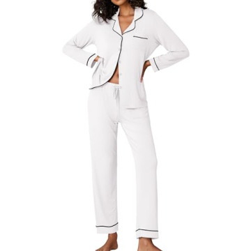 Ekouaer Women's Long Sleeve Soft Pajamas Set, Cozy Button Down Loungewear