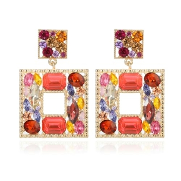 ATIMIGO Rhinestone Square Dangle Earrings - Statement Piece