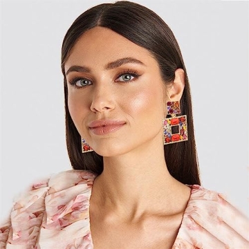 ATIMIGO Rhinestone Square Dangle Earrings - Statement Piece