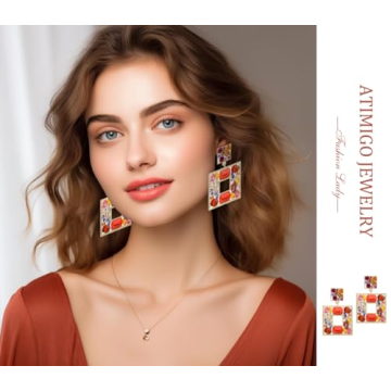 ATIMIGO Rhinestone Square Dangle Earrings - Statement Piece