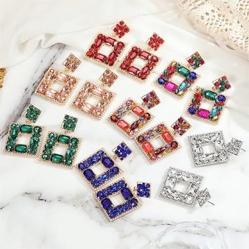 ATIMIGO Rhinestone Square Dangle Earrings - Statement Piece