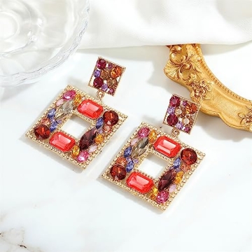 ATIMIGO Rhinestone Square Dangle Earrings - Statement Piece