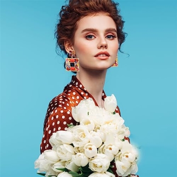 ATIMIGO Rhinestone Square Dangle Earrings - Statement Piece