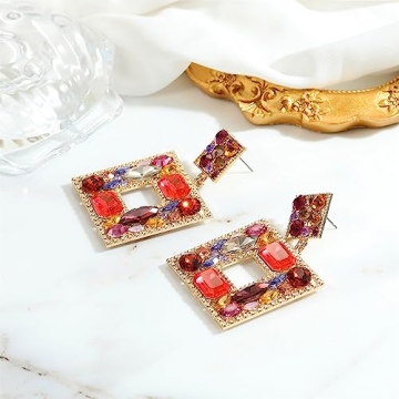 ATIMIGO Rhinestone Square Dangle Earrings - Statement Piece