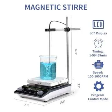 LACHOI Magnetic Stirrer 5.9 inch Digital Hot Plate Magnetic Stir Plate LCD Max 5L Max Temp.300℃ 100-1600RPM Ceramic Coated Magnetic Mixer with Stir Bar&Temp Probe Sensor,Support Stand Included