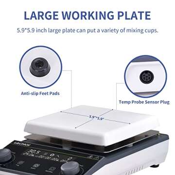 LACHOI Magnetic Stirrer 5.9 inch Digital Hot Plate Magnetic Stir Plate LCD Max 5L Max Temp.300℃ 100-1600RPM Ceramic Coated Magnetic Mixer with Stir Bar&Temp Probe Sensor,Support Stand Included