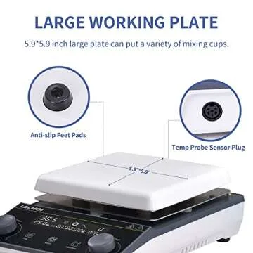 LACHOI Magnetic Stirrer 5.9 inch Digital Hot Plate Magnetic Stir Plate LCD Max 5L Max Temp.300℃ 100-1600RPM Ceramic Coated Magnetic Mixer with Stir Bar&Temp Probe Sensor,Support Stand Included