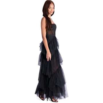 BCBG Max Azria OLY Women’s Tiered Ruffle Tulle Sleeveless Gown Black Size 8