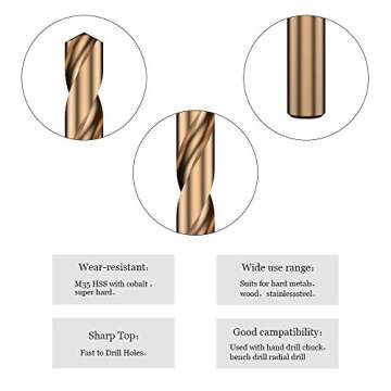 13 PCS Metric M35 Cobalt Steel Twist Drill Bit Set HSS Extremely Heat Resistant with Straight Shank to Cut Through Hard Metals Like A Hot Knife Through Butter,Such as Stainless Steel,Titanium Alloy