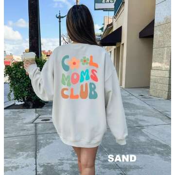 IHK Cool Moms Club Sweatshirt, Mom Valentines Day Gift, Mom Sweatshirt, Cool Mom Sweatshirt, Mom Birthday Gift, (US, Alpha, X-Large, Regular, Regular, Sand)