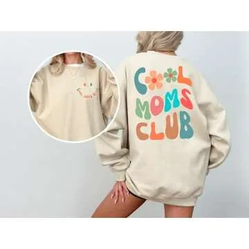 IHK Cool Moms Club Sweatshirt, Mom Valentines Day Gift, Mom Sweatshirt, Cool Mom Sweatshirt, Mom Birthday Gift, (US, Alpha, X-Large, Regular, Regular, Sand)
