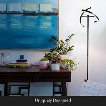 Brightech Halo Split Modern Bright LED Torchiere Floor Lamp for Offices - Dimmable, Tall Standing Lamp for Living Room or Bedroom - Adjustable Light w/Rotating Angles - Jet Black
