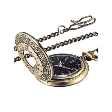 Hicarer Vintage Pocket Watch Steel Men Watch with Chain in Bronze