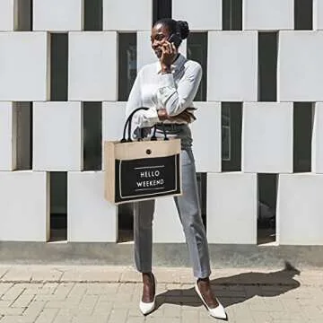 Women's Simple Flax Tote Shoulder Bag, Big Capacity Retro Handbag, Waterproof Lining Shopping Bag (Black, Large)