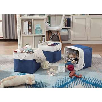 DECOMOMO Cube Storage Bins 13 x 13 Storage Cubes Fabric Bins for Cubby Shelves Closet (Navy Blue & White, Cube 13" - 3 Pack)