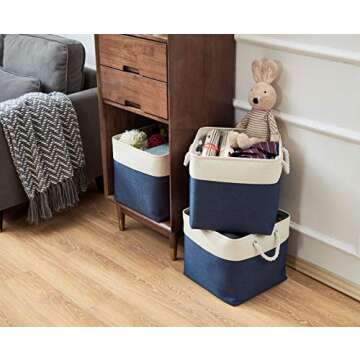 DECOMOMO Cube Storage Bins 13 x 13 Storage Cubes Fabric Bins for Cubby Shelves Closet (Navy Blue & White, Cube 13" - 3 Pack)