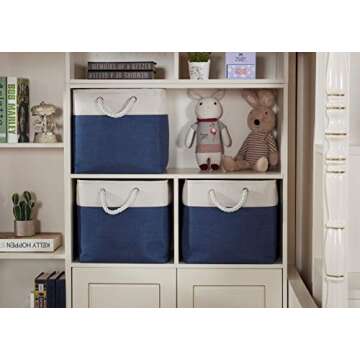 DECOMOMO Cube Storage Bins 13 x 13 Storage Cubes Fabric Bins for Cubby Shelves Closet (Navy Blue & White, Cube 13" - 3 Pack)