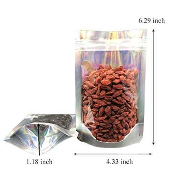 100Pcs Stand Up Holographic Iridescent Smell Proof Bags Resealable Mylar Bags Clear Front With Alumi...