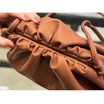 KOOIJNKO Womens Pouch Dumpling Crossbody Bag Cloud Handbag Soft Clutch Purse Shoulder Bag, Brown