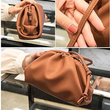KOOIJNKO Womens Pouch Dumpling Crossbody Bag Cloud Handbag Soft Clutch Purse Shoulder Bag, Brown