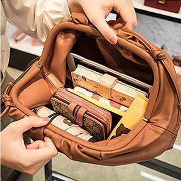 KOOIJNKO Womens Pouch Dumpling Crossbody Bag Cloud Handbag Soft Clutch Purse Shoulder Bag, Brown