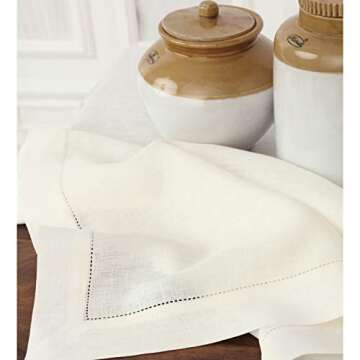 Solino Home Ivory Linen Tablecloth 90" L x 60" W Inch – 100% Pure Linen Classic Hemstitch Tableclo...