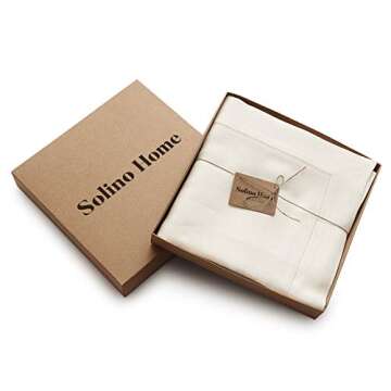 Solino Home Ivory Linen Tablecloth 90" L x 60" W Inch – 100% Pure Linen Classic Hemstitch Tablecloth – Machine Washable Dining Tablecloth for Spring, Holiday Decor