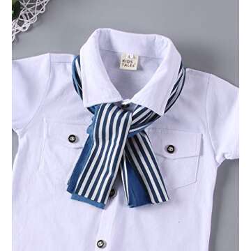 Ritatte Toddler Baby Boys Denim Outfits Short Sleeve Shirts+ Jeans Pants + Scarf 3Pcs Set Kids Casual Summer Clothes 1-6Y(White, 2-3T)