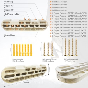 TWO STONES Adjustable Rock Climbing Hangboard with Phone Holder