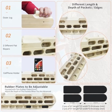 TWO STONES Adjustable Rock Climbing Hangboard with Phone Holder