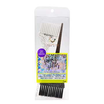 Colortrak Galaxy Glitter 2 Piece Hair Brush Set for Highlighting and Coloring Hair Sections, Includes 2.5 Inch Wide Celestial Glow Soft Bristle Brush, 3 Inch Wide Meteor Shower Stiff Bristle Brush