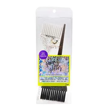 Colortrak Galaxy Glitter 2 Piece Hair Brush Set for Highlighting and Coloring Hair Sections, Includes 2.5 Inch Wide Celestial Glow Soft Bristle Brush, 3 Inch Wide Meteor Shower Stiff Bristle Brush