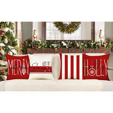 4TH Emotion Red Christmas Pillow Covers 18x18 Set of 4 Farmhouse Christmas Decorations Let It Snow H...