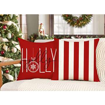 4TH Emotion Red Christmas Pillow Covers 18x18 Set of 4 Farmhouse Christmas Decorations Let It Snow Holly Jolly Winter Holiday Decor Throw Cushion Case for Home Couch S22C24