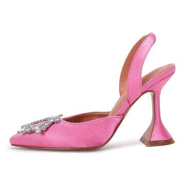 VETASTE Women's High Heel Crystal Slingback Pumps Pointed Toe Strappy Triangle Heeled Party Wedding Bride Pump Shoes Pink