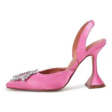 VETASTE Women's High Heel Crystal Slingback Pumps Pointed Toe Strappy Triangle Heeled Party Wedding Bride Pump Shoes Pink