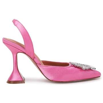 VETASTE Women's High Heel Crystal Slingback Pumps Pointed Toe Strappy Triangle Heeled Party Wedding Bride Pump Shoes Pink