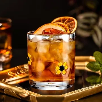 Burns Glass Sunflowers Rocks Glasses Set of 2 - 14 Oz Elegant Drinkware