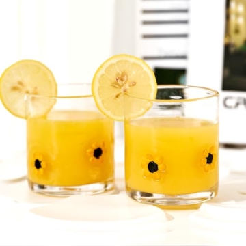 Burns Glass Sunflowers Rocks Glasses Set of 2 - 14 Oz Elegant Drinkware