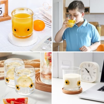 Burns Glass Sunflowers Rocks Glasses Set of 2 - 14 Oz Elegant Drinkware