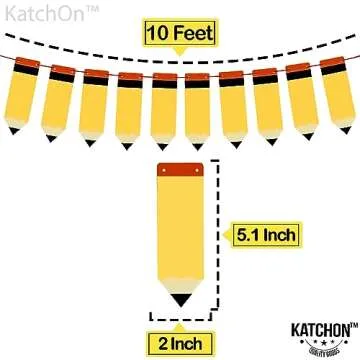KatchOn, Back to School Pencil Banner - Large, 10 Feet, No DIY | Back to School Banner Decor | Welcome Back to School Decorations for Classroom | Pencil Garland for First Day of School Decorations