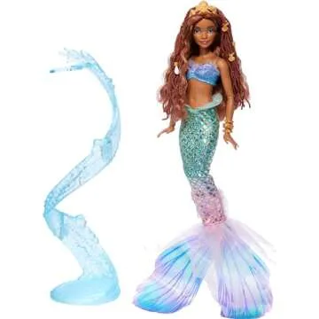Mattel Disney The Little Mermaid Deluxe Ariel Doll with Iridescent Tail, Hair Jewelry Beads & Display Stand, Inspired by the Movie